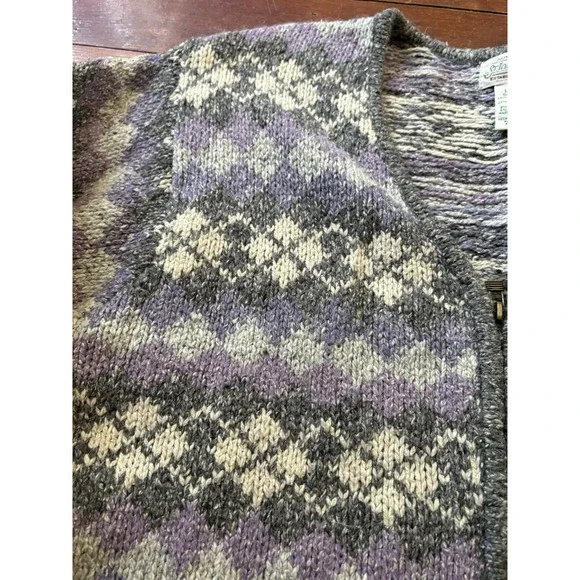 Vintage 90s St. John's Bay Womens Fair isle Sweater Cardigan Zip Sz Large - Picture 6 of 9